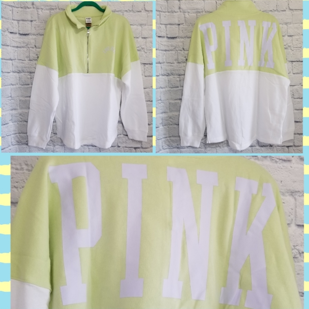 PINK Victoria's Secret Fleece Quarter Zip Logo Pullover Sweatshirt Large Top New